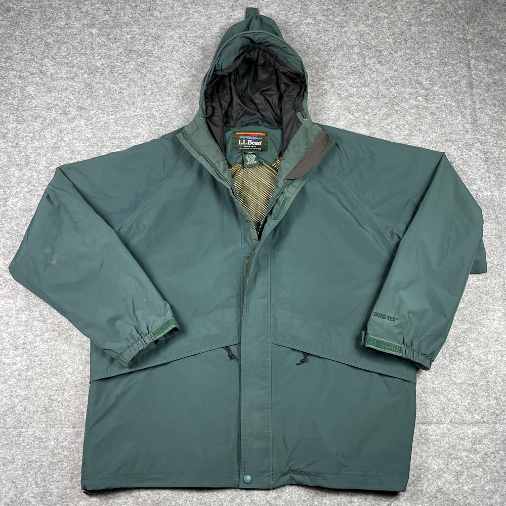 L.L. Bean Gore-Tex Rain Jacket Mens XXL Tall Green Hooded Full Zip Outdoor Coat